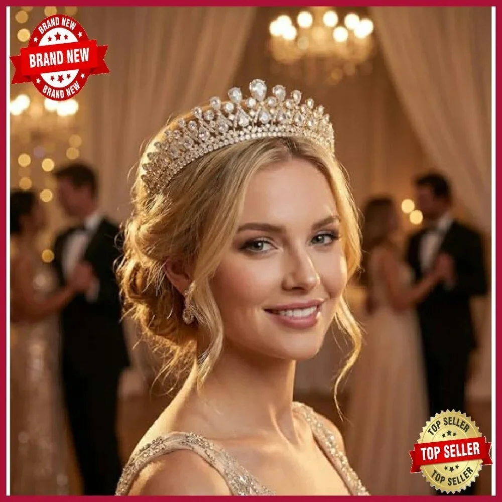 Platinum Plated Cubic Zirconia Tiara Crown for Weddings Proms Pageants